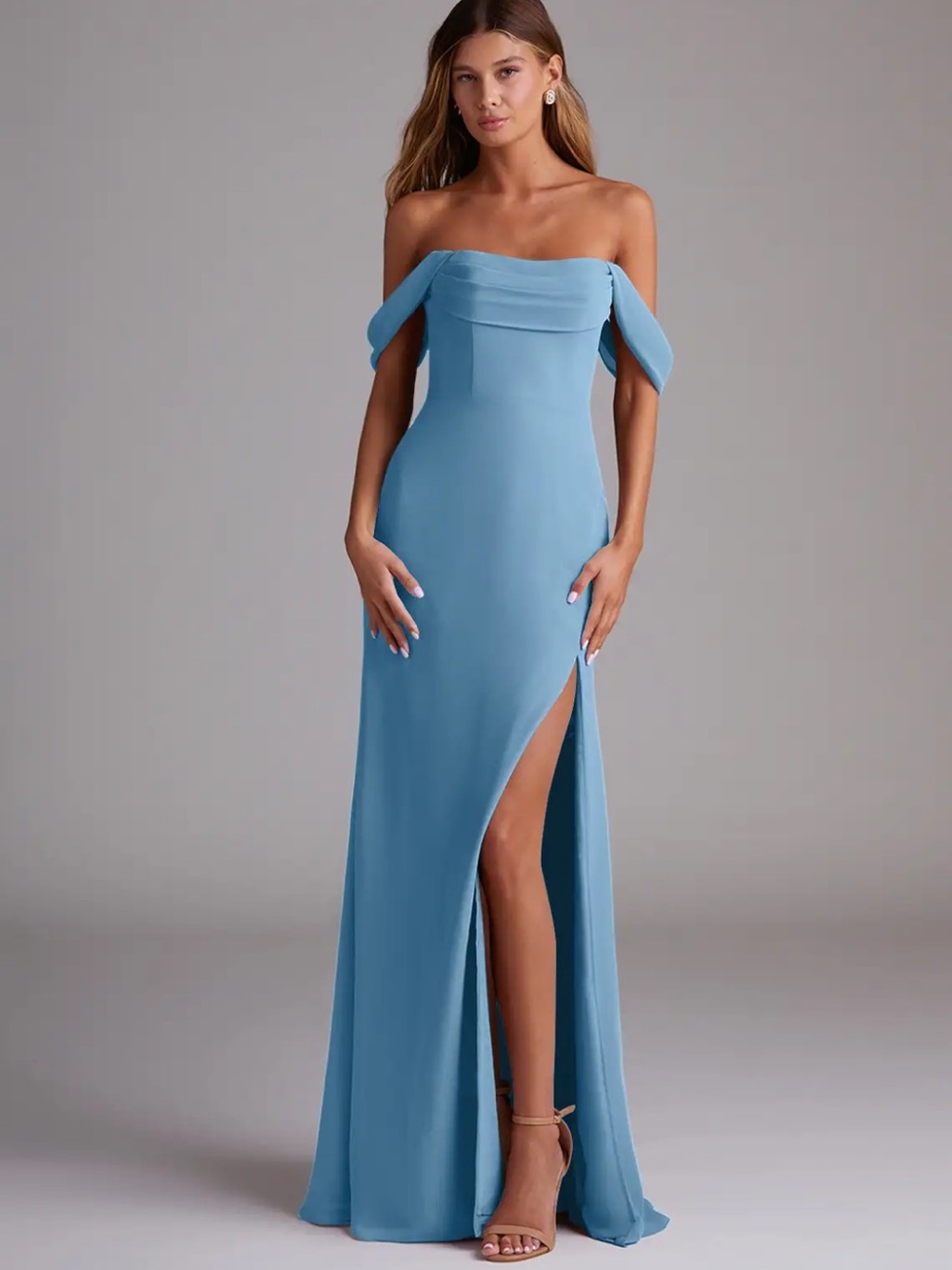 Azazie Saige Steel Blue Chiffon Bridesmaid Dress